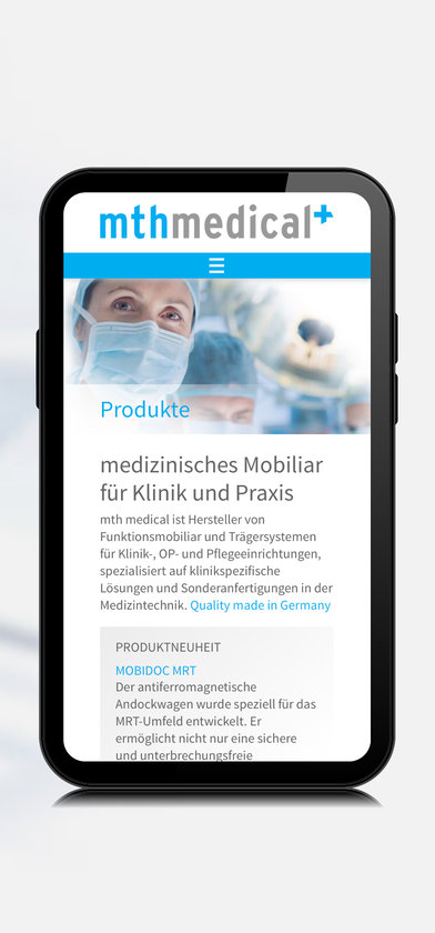 mth medical Website Smartphone-Ansicht